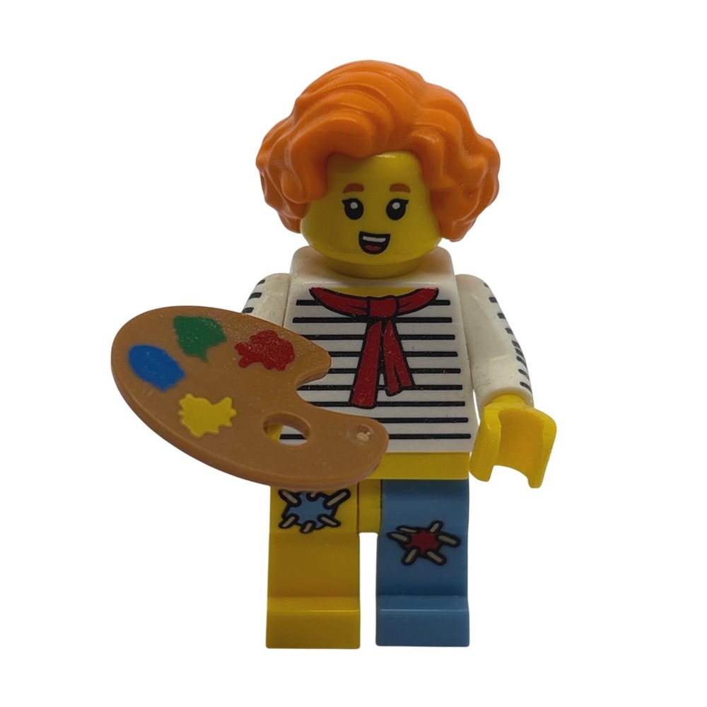 LEGO Female Artist Minifigure Orange Hair Striped Shirt Paint Palette Redhead - Picture 1 of 3